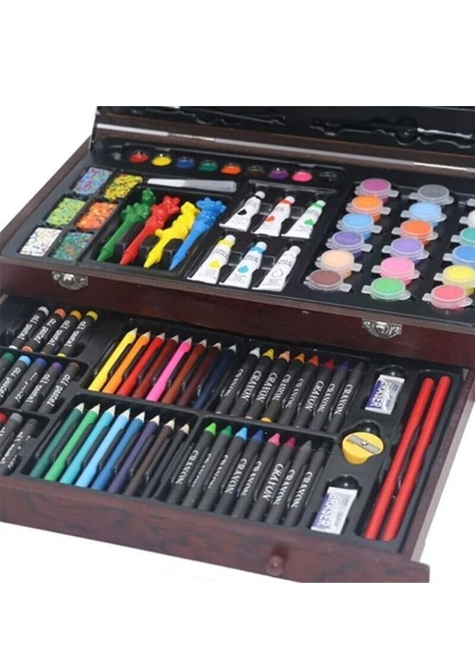 Generic - Art Supplies Set Drawing Sets Wood Box 123-piece Kids Art Painting set,Sketching Set Children's Large Drawing Stencil Kit Crayons Oil Pastels Colored Pencils Markers Brushes Paints Craft (Brown) - Image 1