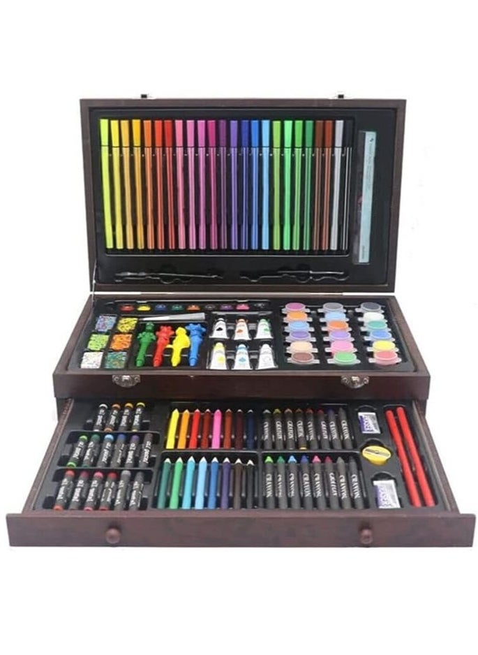 Generic - Art Supplies Set Drawing Sets Wood Box 123-piece Kids Art Painting set,Sketching Set Children's Large Drawing Stencil Kit Crayons Oil Pastels Colored Pencils Markers Brushes Paints Craft (Brown) - Image 1