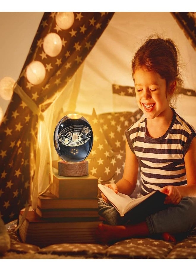 فنحنش مصباح كرة كريستالية ثلاثية الأبعاد بإضاءة LED على شكل مجرة، بقاعدة خشبية متغيرة الإضاءة - مصباح ليلي على شكل نظام شمسي بقطر 2.36 بوصة، كرة كريستالية ثلاثية الأبعاد، مصباح كرة المجرة، مصباح كرة كريستالية على شكل مجرة - Image 2