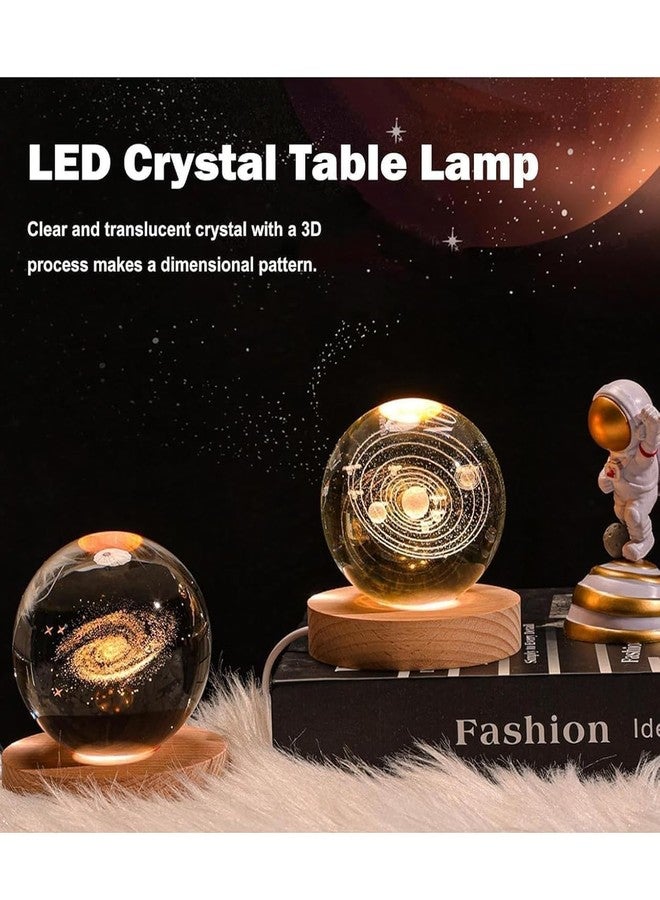 فنحنش مصباح كرة كريستالية ثلاثية الأبعاد بإضاءة LED على شكل مجرة، بقاعدة خشبية متغيرة الإضاءة - مصباح ليلي على شكل نظام شمسي بقطر 2.36 بوصة، كرة كريستالية ثلاثية الأبعاد، مصباح كرة المجرة، مصباح كرة كريستالية على شكل مجرة - Image 5