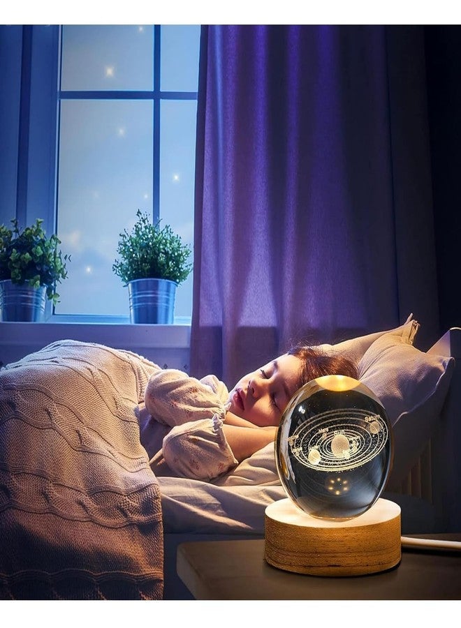 فنحنش مصباح كرة كريستالية ثلاثية الأبعاد بإضاءة LED على شكل مجرة، بقاعدة خشبية متغيرة الإضاءة - مصباح ليلي على شكل نظام شمسي بقطر 2.36 بوصة، كرة كريستالية ثلاثية الأبعاد، مصباح كرة المجرة، مصباح كرة كريستالية على شكل مجرة - Image 4