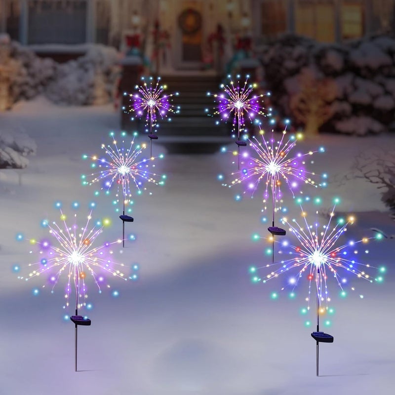 Overa 2pcs 120 LED Starburst Lights 8 Light Modes Firework Lights Copper Wire Battery Operated Starburst Fairy Lights for Outdoor Indoor Garden Patio Bedroom Party Hanging Decor