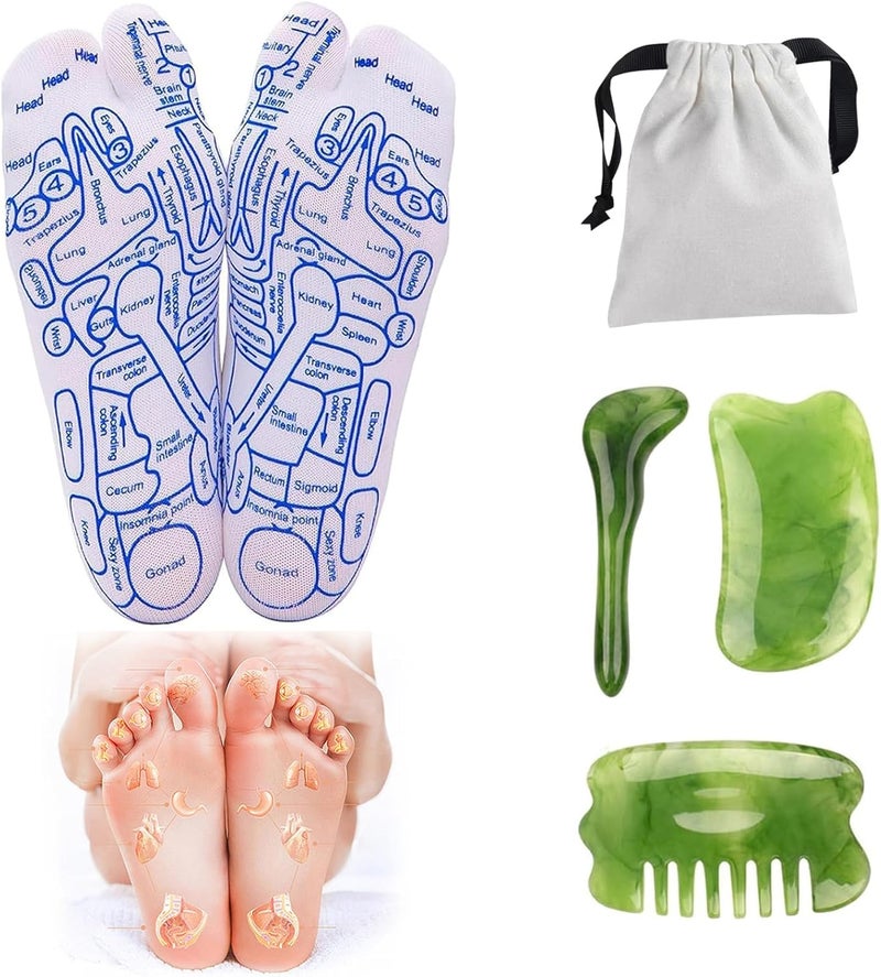 Generic CHUNDONG Reflexology Socks with Tools: Acupressure Socks, 3 Pcs Trigger Point Foot Massage Tool, Kneading Massage Therapy, White, Foot Massager 