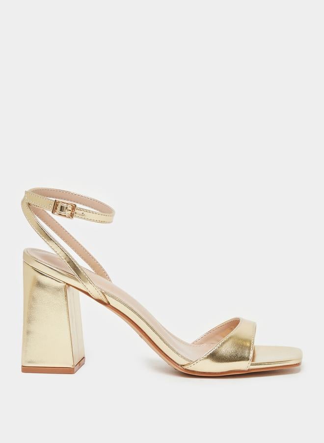 RAID Metallic Ankle Strap Block Heel Sandals by Styli - Image 2