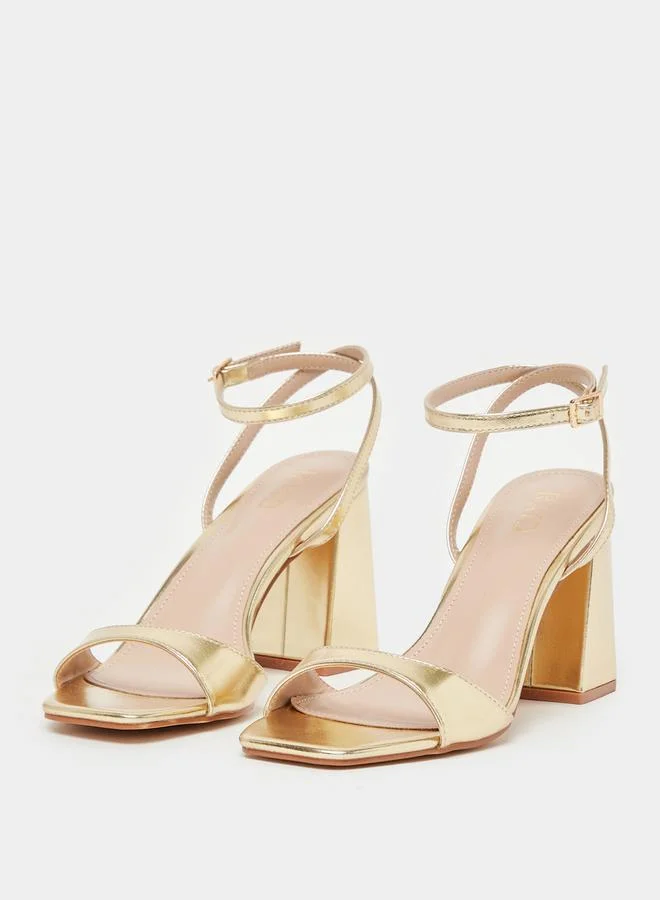 RAID Metallic Ankle Strap Block Heel Sandals by Styli