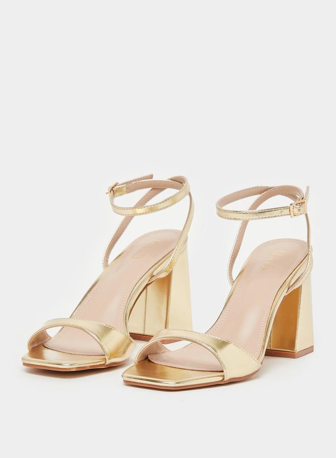 RAID Metallic Ankle Strap Block Heel Sandals by Styli - Image 3