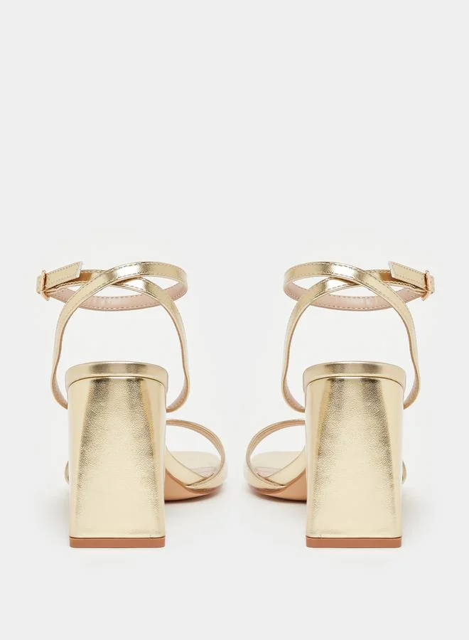 RAID Metallic Ankle Strap Block Heel Sandals by Styli