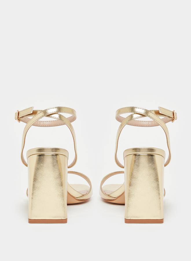 RAID Metallic Ankle Strap Block Heel Sandals by Styli - Image 4