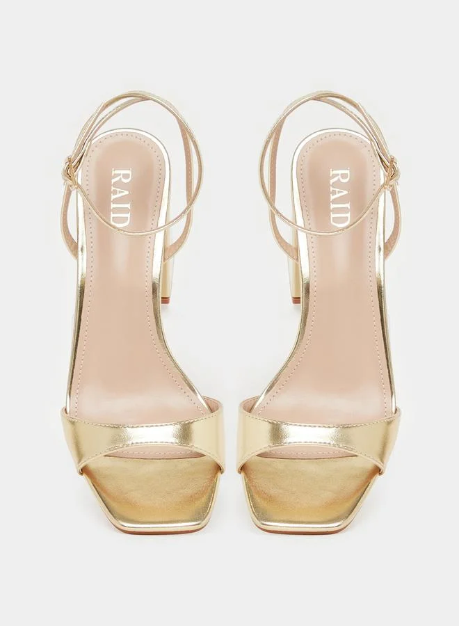 RAID Metallic Ankle Strap Block Heel Sandals by Styli