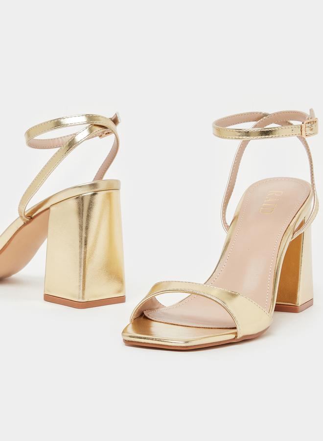 RAID Metallic Ankle Strap Block Heel Sandals by Styli - Image 5