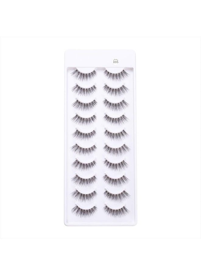 EMEDA رموش صناعية بمظهر طبيعي 10 أزواج شريط غير مرئي 3D ديمي ويسبي 12 مم رموش مزيفة متوسطة للوجه الصغير رموش يدوية الصنع 100% رموش ناعمة شريط شفاف رموش عبوة واحدة نمط 005 - Image 2