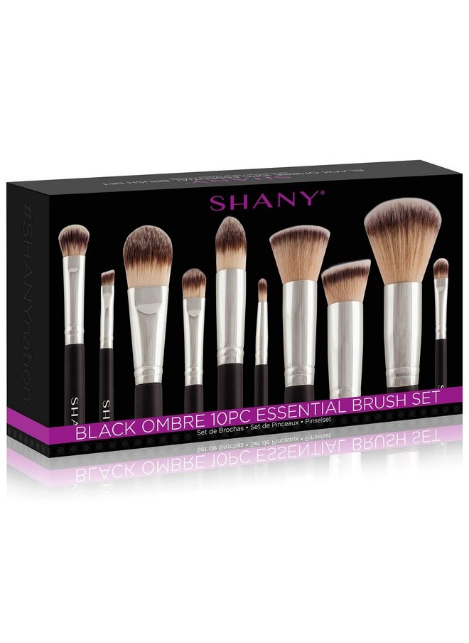 Shany SHANY Makeup Brushes Black OMBRE Pro 10 Piece Essential Professional Makeup Brush Set - Foundation Powder Concealers Eye Shadow Brushes with Black Makeup Brush Travel Case - 10PC  - Image 2