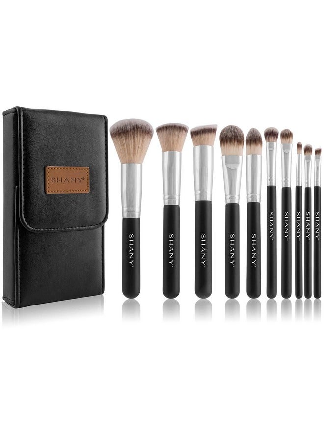 Shany SHANY Makeup Brushes Black OMBRE Pro 10 Piece Essential Professional Makeup Brush Set - Foundation Powder Concealers Eye Shadow Brushes with Black Makeup Brush Travel Case - 10PC  - Image 1