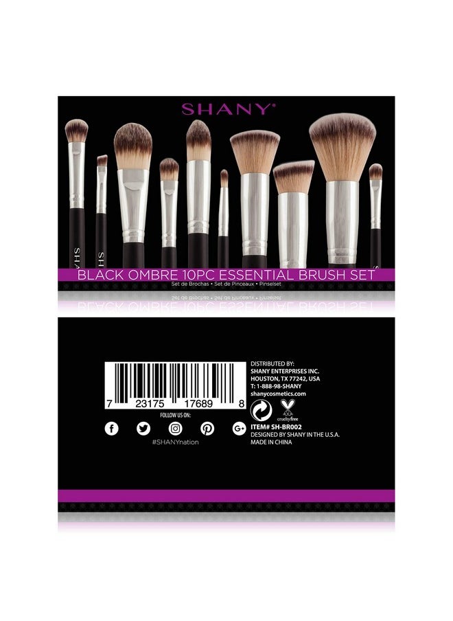 Shany SHANY Makeup Brushes Black OMBRE Pro 10 Piece Essential Professional Makeup Brush Set - Foundation Powder Concealers Eye Shadow Brushes with Black Makeup Brush Travel Case - 10PC  - Image 3