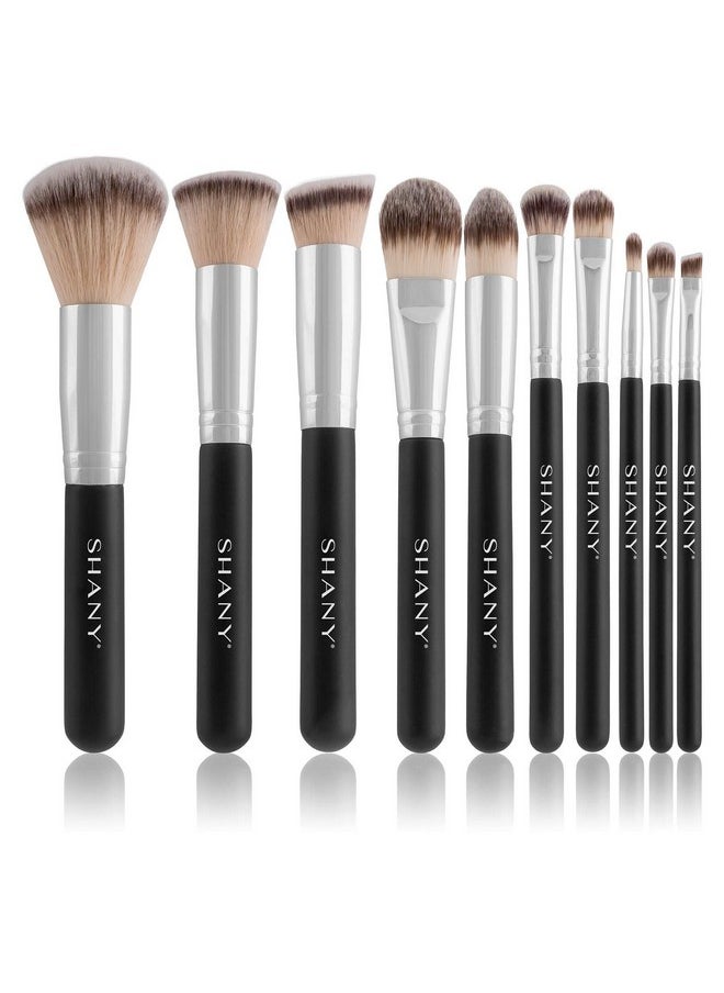 Shany SHANY Makeup Brushes Black OMBRE Pro 10 Piece Essential Professional Makeup Brush Set - Foundation Powder Concealers Eye Shadow Brushes with Black Makeup Brush Travel Case - 10PC  - Image 5
