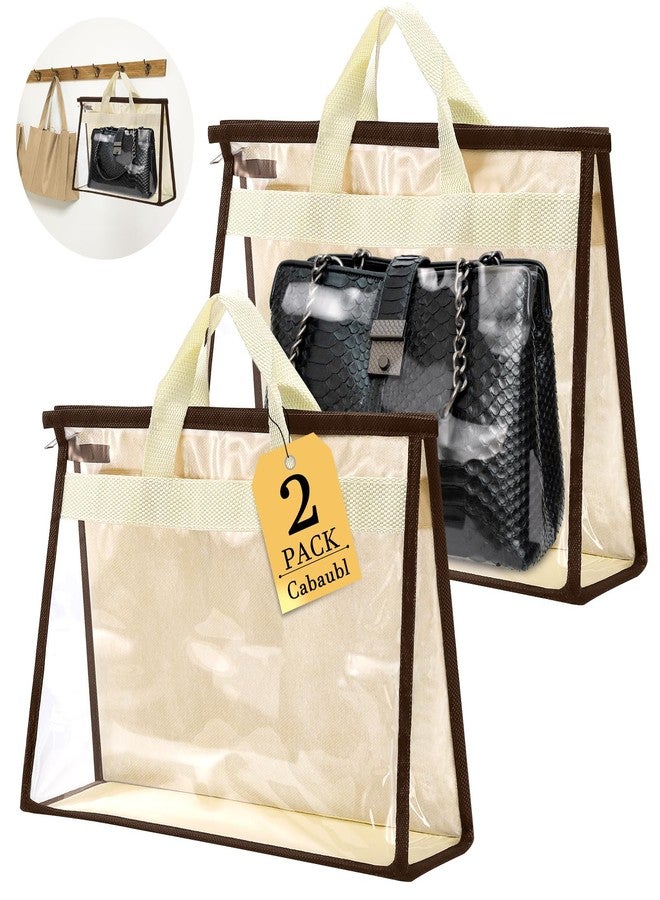 Cabaubl 2 Pack XL Size Clear Handbag Storage Organizer Dust Cover Bags, Handbag Dust Bags, Clear Purse Storage Organizer for Closet, with Zipper and Handle - Image 1