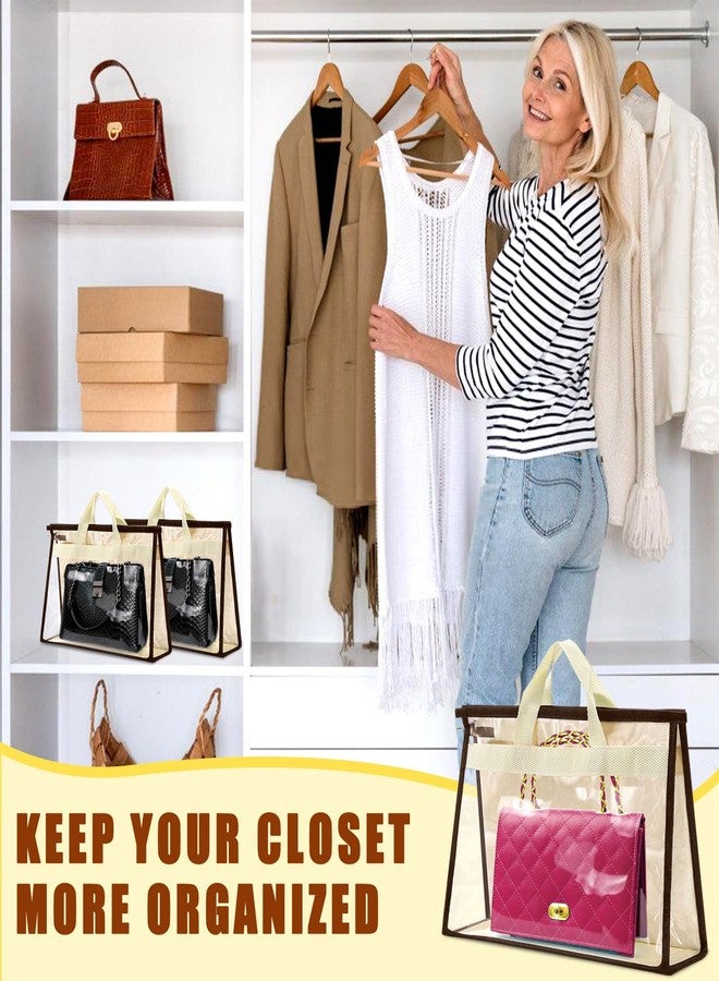 Cabaubl 2 Pack XL Size Clear Handbag Storage Organizer Dust Cover Bags, Handbag Dust Bags, Clear Purse Storage Organizer for Closet, with Zipper and Handle - Image 5