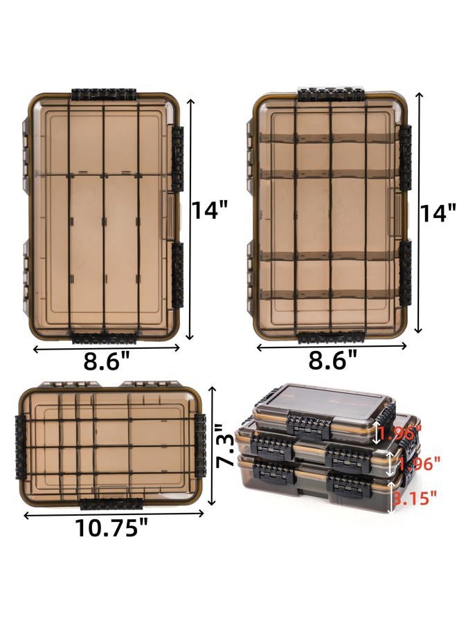 Noamus 3 Pack Fishing Tackle Boxes, 3600 3700 Tray Storage Box, Waterproof Plastic Container with Adjustable Divider, Tea-Colored Floating Snackle Lure Organizer for Saltwater Freshwater - Image 2