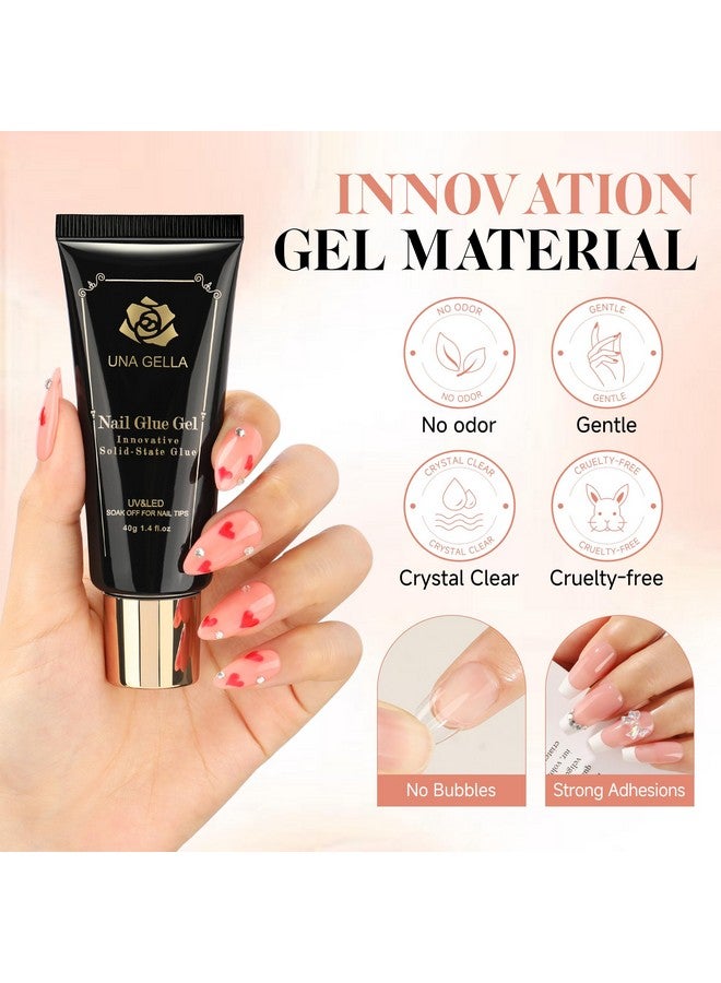 UNA GELLA Soft Gel Nail Tips Gl Ue Gel Solid Nail Gl Ue Gel 40Ml Lamp Curing Needed Soak Off G Lue Strong Nail Gl Ue Gel For Acrylic Nails Extension Fake Nail Tips Press On Nails For Gel Jelly Tips - Image 2