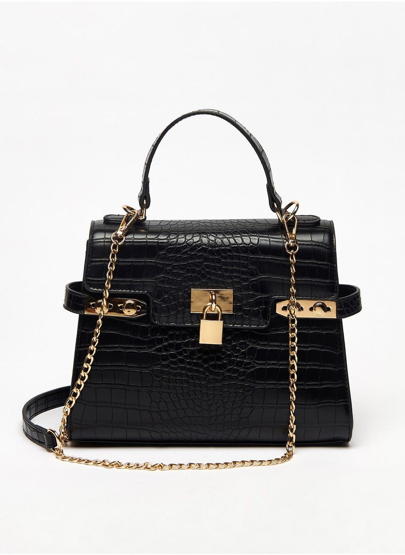 Flora Bella - Animal Textured Satchel Bag with Flap Closure and Lock Accent - Image 1