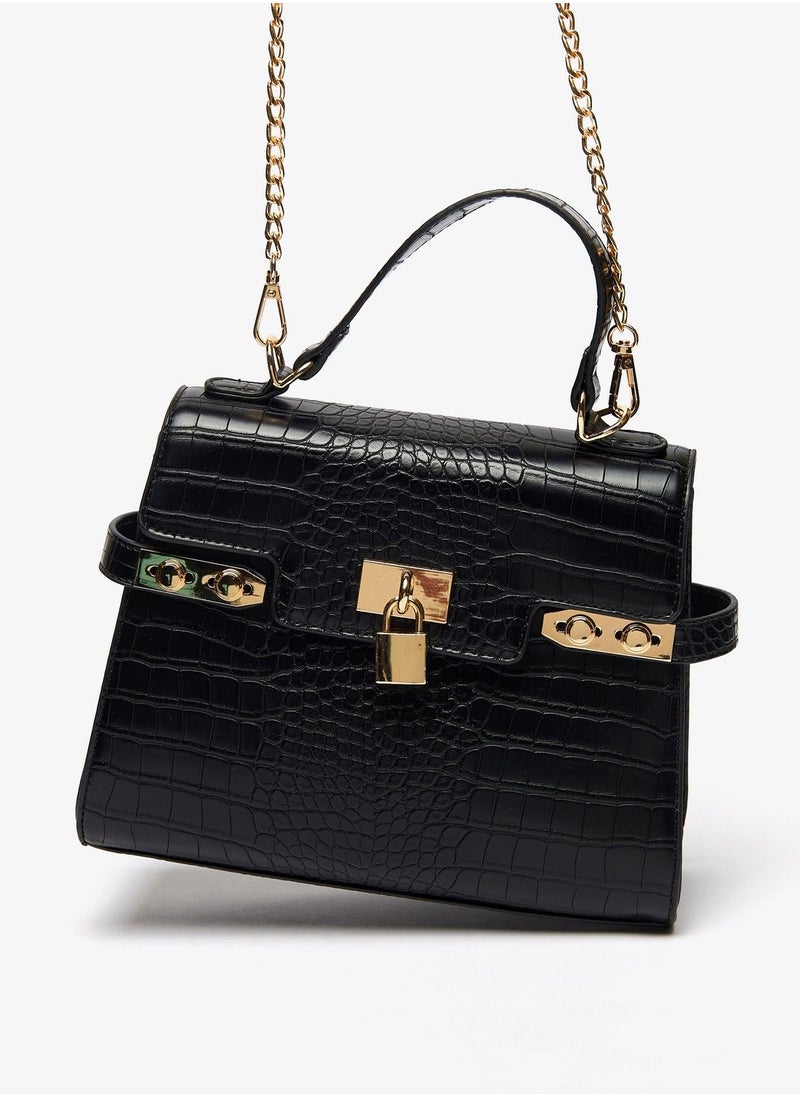 Flora Bella - Animal Textured Satchel Bag with Flap Closure and Lock Accent - Image 1