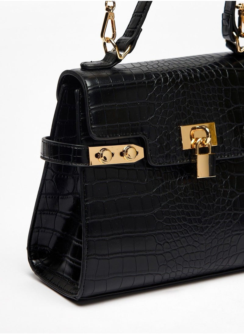 Flora Bella - Animal Textured Satchel Bag with Flap Closure and Lock Accent - Image 1