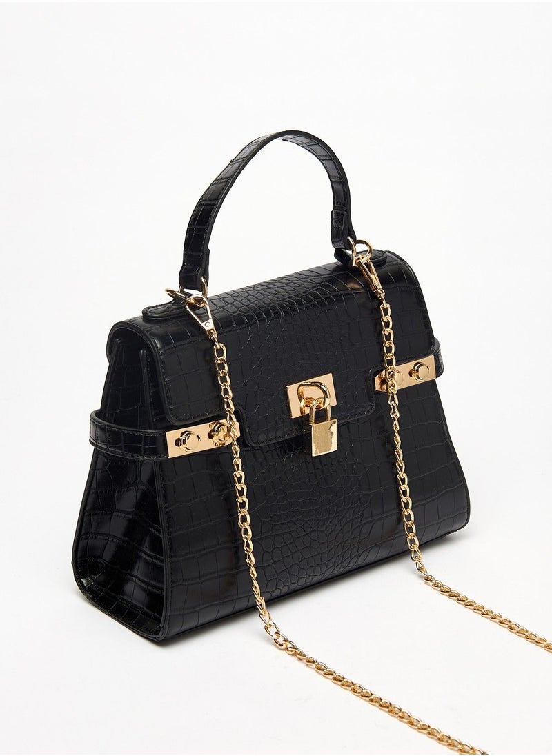 Flora Bella - Animal Textured Satchel Bag with Flap Closure and Lock Accent - Image 1