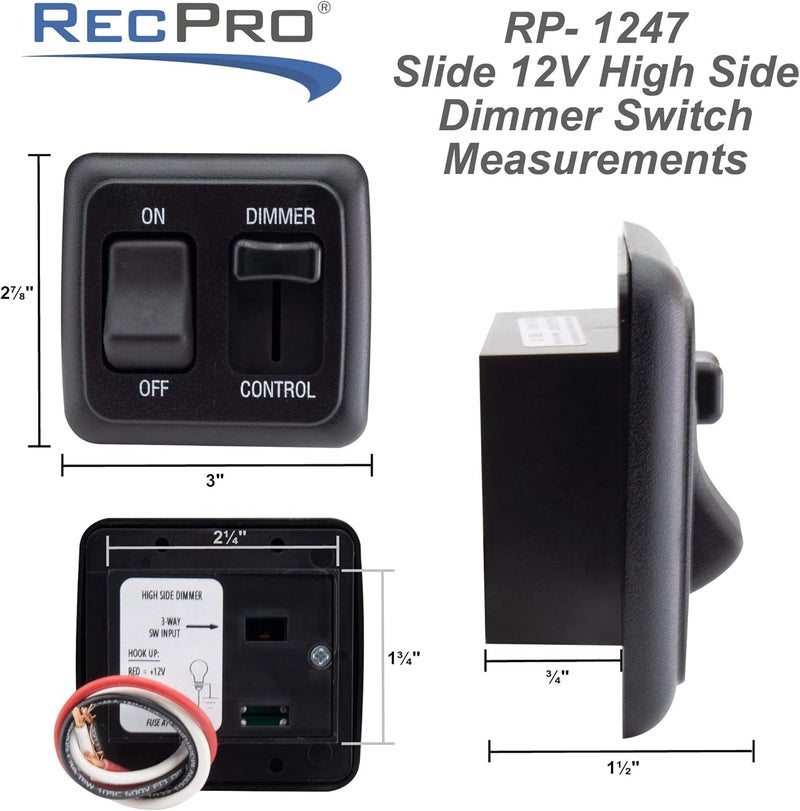 RecPro RV Dimmer Switch | 12V DC | High Side Dimmer Light Switch | Compatible with LED Lights | Made in America (Black) - Image 5