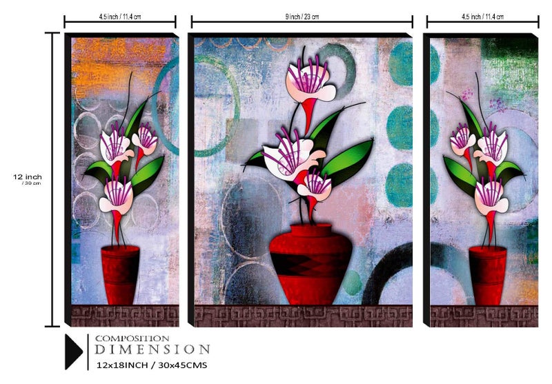 SAF paintings Set of 3 Flower Pot UV Textured Paintings for living room with frame Painting 12 Inch X 18 Inch SAF-JM9127 - Image 3