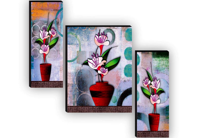 SAF paintings Set of 3 Flower Pot UV Textured Paintings for living room with frame Painting 12 Inch X 18 Inch SAF-JM9127 - Image 5