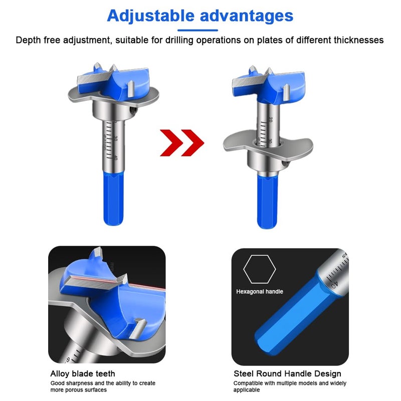 Serplex طقم أدوات تثبيت المفصلات المخفية ®، بت حفر فورستنر 35 مم، قالب مفصلات، قاعدة دليل الحفر ومفتاح سداسي، أداة نجارة لتركيب خزائن المطبخ - Image 3