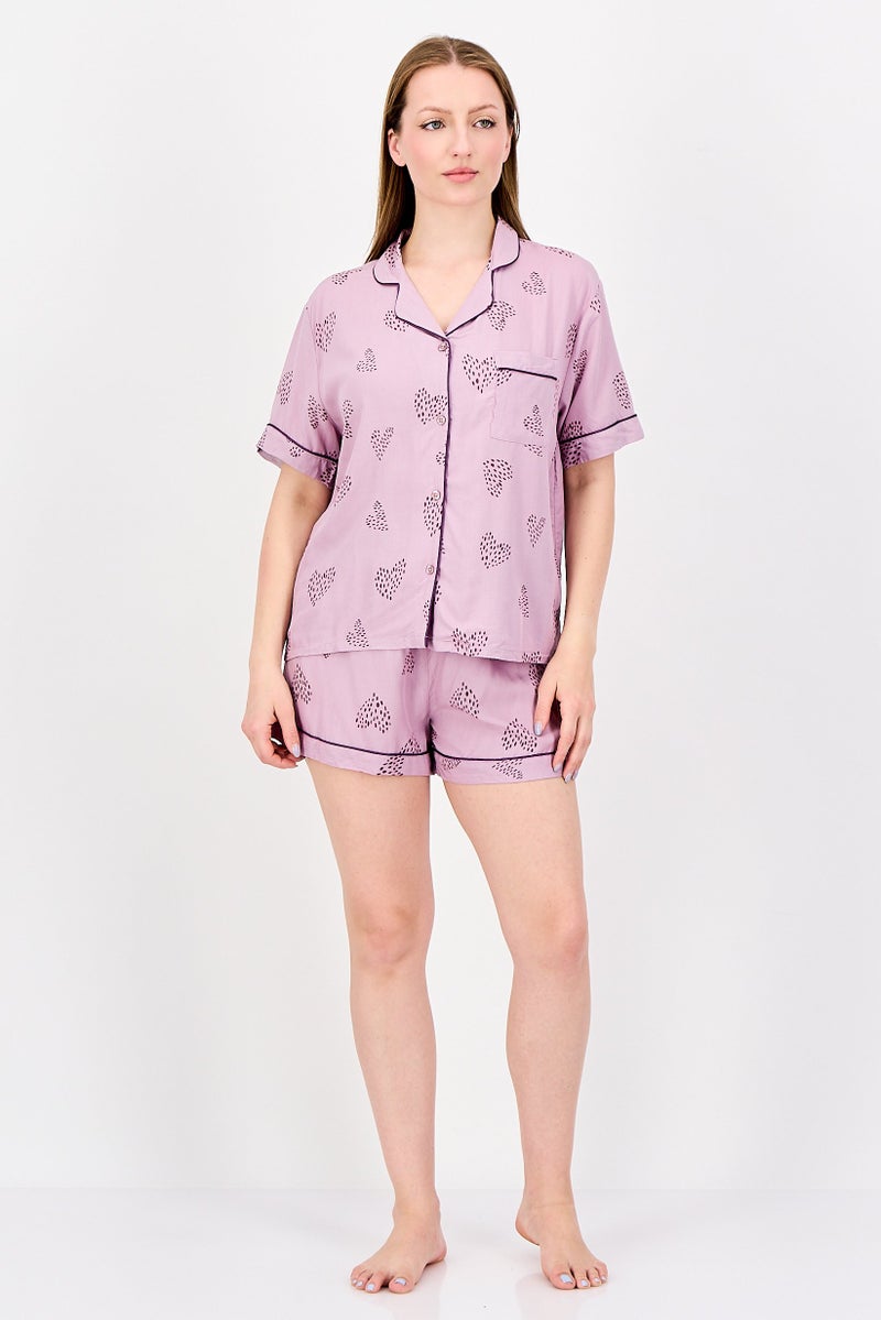 Marilyn Monroe Women 2 Pcs Allover Print Shirt And Shorts Pyjama Set, Purple - Image 3