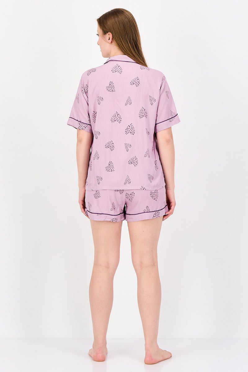 Marilyn Monroe Women 2 Pcs Allover Print Shirt And Shorts Pyjama Set, Purple - Image 4