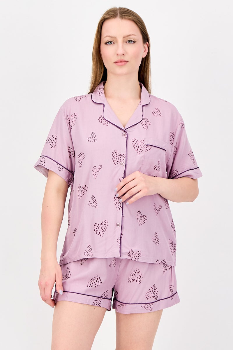 Marilyn Monroe Women 2 Pcs Allover Print Shirt And Shorts Pyjama Set, Purple - Image 1