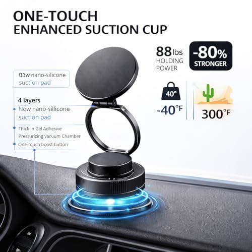 Mizi 2025 Mag-Safe Car Phone Mount – Super Strong Suction + Magnetic Hold, 360° Adjustable – for iPhone 12-16 & All Phones – Use in Car, Gym, Mirror, Shower & More – Sleek & Secure – Black - Image 3