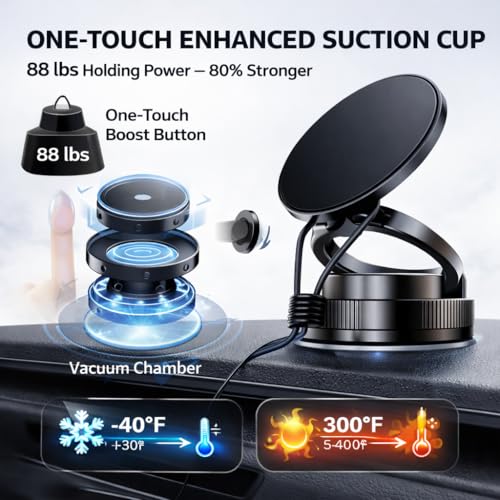 Mizi 2025 Mag-Safe Car Phone Mount – Super Strong Suction + Magnetic Hold, 360° Adjustable – for iPhone 12-16 & All Phones – Use in Car, Gym, Mirror, Shower & More – Sleek & Secure – Black - Image 4