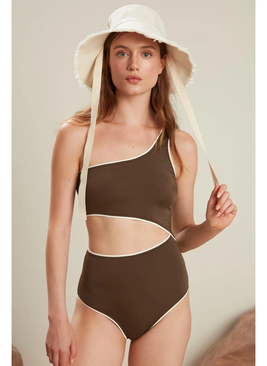 Manuka Piping Detailed Swimsuit Brown