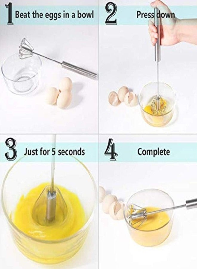 VIPREKHO Stainless Steel Whisks, Hand Push Whisk Blender Semi-Automatic Whisk Mixer Egg Milk Beater Milk Frother Rotating Push Whisk Mixer for Blending, Whisking, Beating & Stirring(1 Pcs) - Image 2