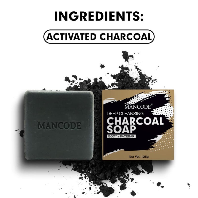 MAN CODE Mancode Activated Charcoal Soap 125gram Treats Oily Skin Refreshing Black Color Bar Soap Natural Essential Oil Extract 100 Vegetable Soap Suitable for All Skin Types Pack of 3  - Image 4