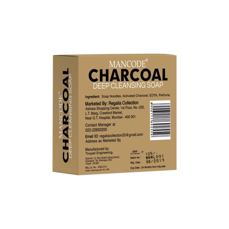 MAN CODE Mancode Activated Charcoal Soap 125gram Treats Oily Skin Refreshing Black Color Bar Soap Natural Essential Oil Extract 100 Vegetable Soap Suitable for All Skin Types Pack of 3  - Image 2