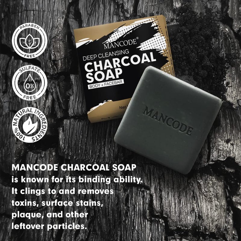 MAN CODE Mancode Activated Charcoal Soap 125gram Treats Oily Skin Refreshing Black Color Bar Soap Natural Essential Oil Extract 100 Vegetable Soap Suitable for All Skin Types Pack of 3  - Image 3