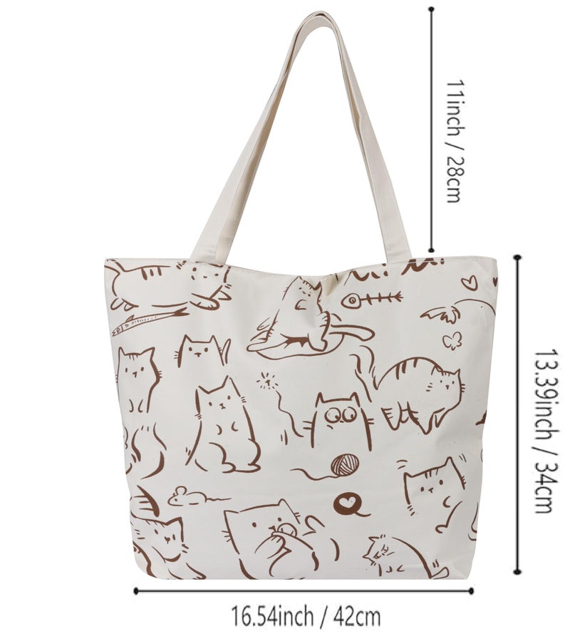 BAGILO Large Capacity Shoulder Bag Shoulder Tote Bag for Women, Cloth Bags for Women, Travel Pouch Canvas Bag Lovely Design Travel Size (Cream) - Image 4