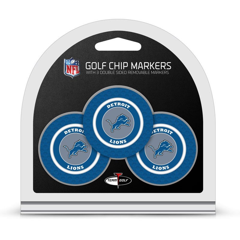 Team Golf NFL Detroit Lions 3 Pack Golf Chip Ball Markers  Poker Chip Size with Pop Out Smaller Double-Sided Enamel Markers