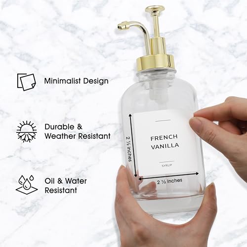 Spaceneat Coffee Syrup Labels for Bottles, Syrup Dispensers - 2.5" x 2.5" Waterproof & Durable PVC Stickers - Modern Coffee Bar Essentials for Home, Kitchen, Beverage Station - Minimalist White, 22pcs - Image 3