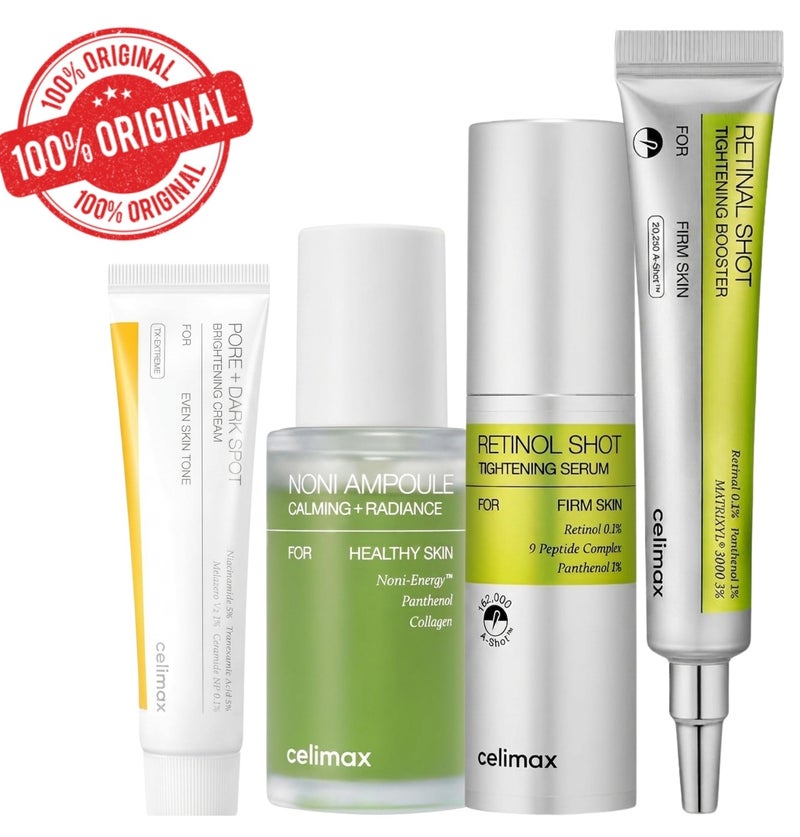 Celimax Advanced Skin Renewal Set | The Real Noni Energy Ampoule + Vita A Retinal Shot Booster 0.1% + Retinol Shot Serum + Pore & Dark Spot Brightening Cream | Korean Skincare Routine for Anti-Aging, Wrinkles, Pores, Dark Spots & Hydration - Image 1