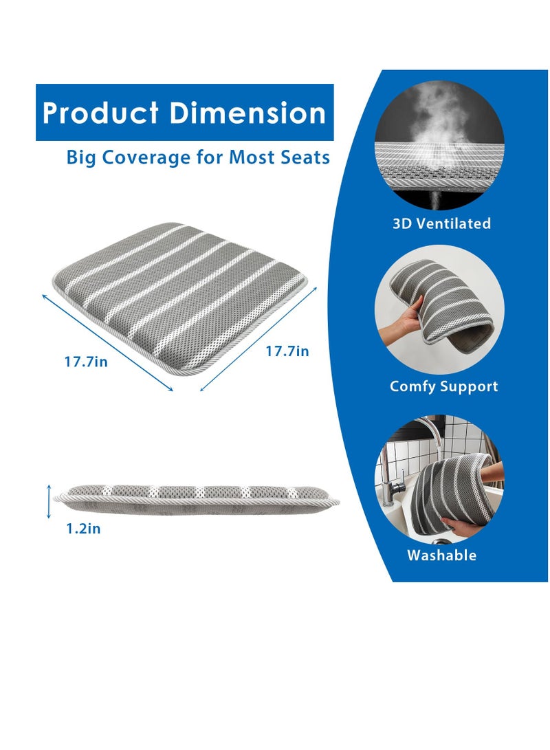 Excefore Office Chair Cushion, Square Non-Slip Car Seat Cushion with 3D Airmesh Pad, Car Seat Cooling Pad, Easy to Wash, Breathable Travel Seat for Long Sitting, Pressure Relief Seat Cushion, Grey - Image 4