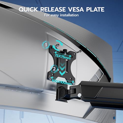 ARES WING Single Monitor Wall Mount for 17-40 Inch Ultrawide Screens, Heavy Duty Monitor Arm Up to 26.4 lbs, Fully Adjustable Wall Mount, VESA 75x75/100x100 Compatible, Black - Image 4