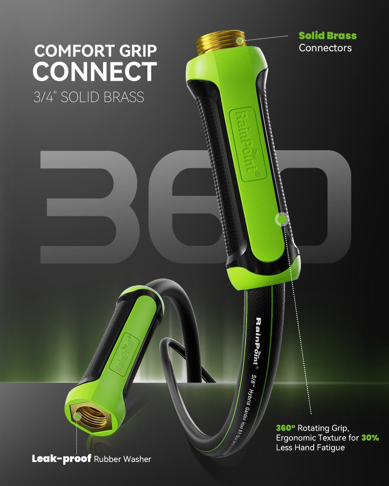 RAINPOINT Garden Hose 50ft x 5/8", Water Hose Heavy Duty, Flexible, Lightweight Durable Hybrid Hose with Swivel Handle for Yard, Car Wash, Pets, No Kink, Male to Female Fittings - Image 3