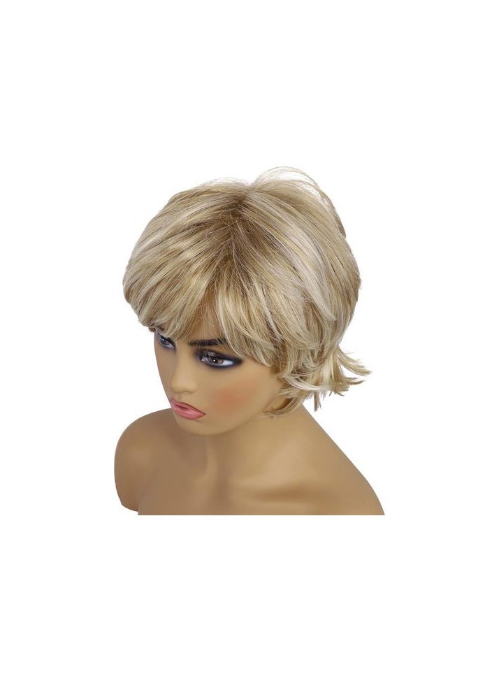 باروكة شعر صناعي  قصير مستقيم اصفر اللون  شعر حراري فايبر  قابل للغسيل والكي