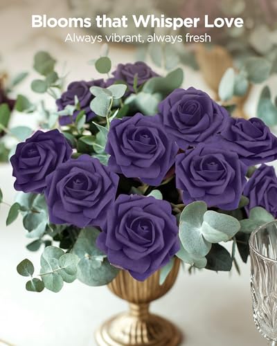 InnoGear Artificial Flowers, 50 Pcs Dusty Purple Foam Fake Roses Bulk with Stems for Decoration DIY Wedding Bouquets Centerpieces Bridal Shower Party Valentines Christmas Tree - Image 4